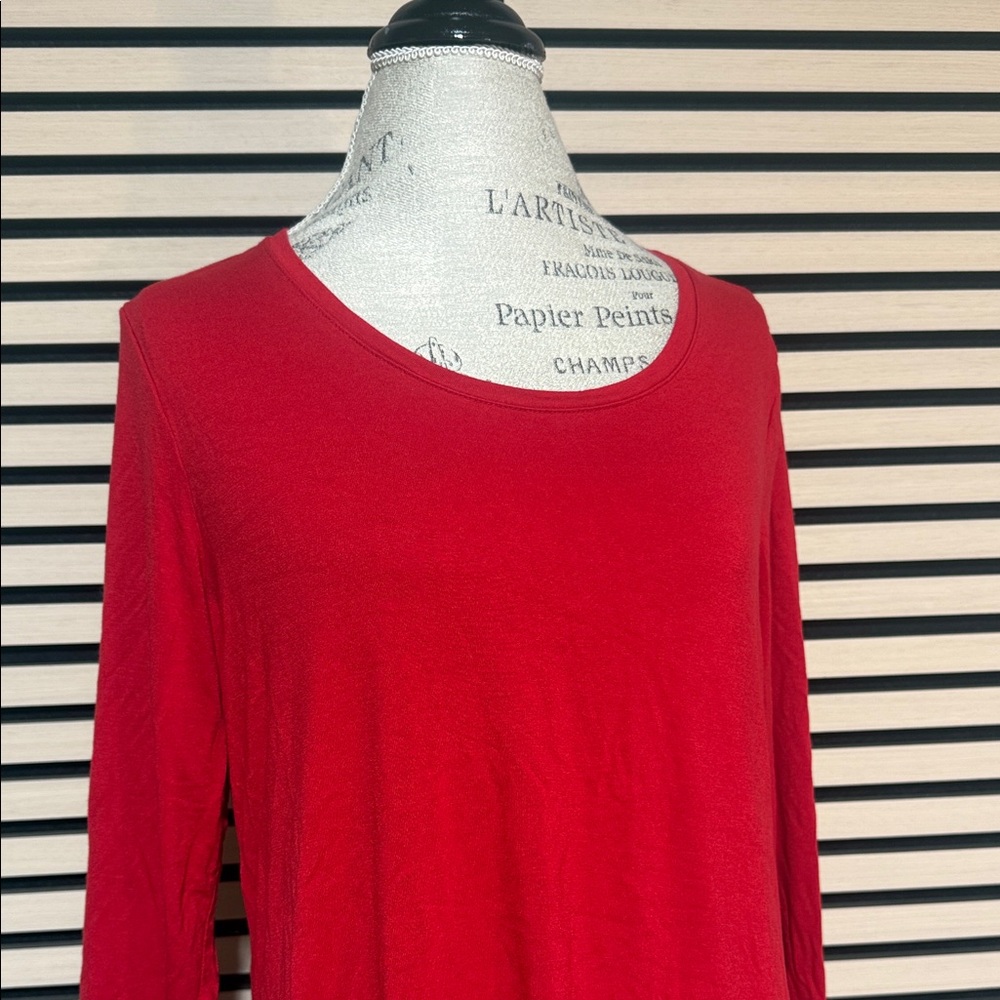 📌JM Collection Red Tunic Top 0X Plus Size 3/4 Sleeve Rayon Stretch Blouse